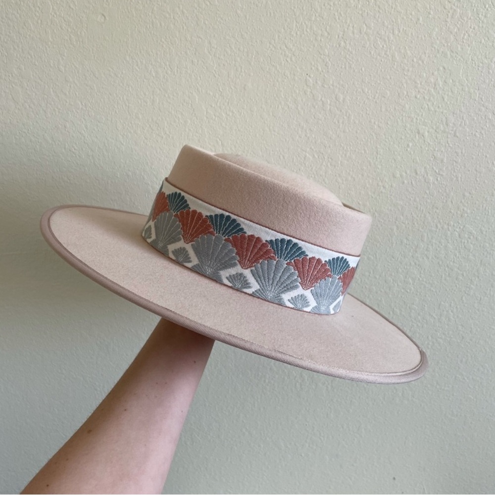 Olive & Pique Wool Boater Rancher Hat Blush Shells